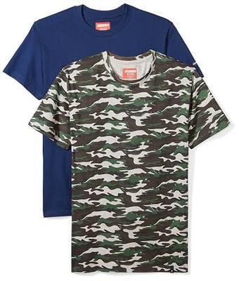 Flying Ace Men's 2 Pack Solid and Camo Printed Jersey Crew Neck T-Shirt Medium Navy + Grey Heather AOP Camo Print