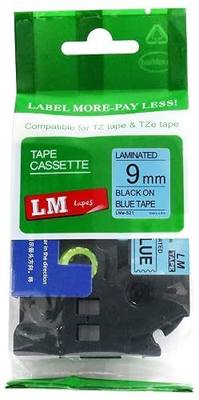 1/Pack LM Tapes - LMe521 Premium 3/8" Black Print on Blue Label Compatible with P-Touch TZe-521 Tape and Includes Tape Color/Size Guide. Replaces TZ-521 9mm 0.35 Laminated.