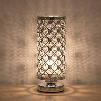 HAITRAL Crystal Table Lamp Modern Night Light Lamp with Metal Frame 110 Pcs Crystals Elegant Bedside Desk Lamp for Bedroom, Living Room, Dining Room Sliver