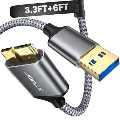 JSAUX USB 3.0 Micro B Hard Drive Cable 3.3ft+6.6ft | Nylon Braided, Long External Hard Drive Cable Compatible for Seagate, WD, Toshiba, Westgate, Galaxy S5/Note 3/Note Pro 12.2