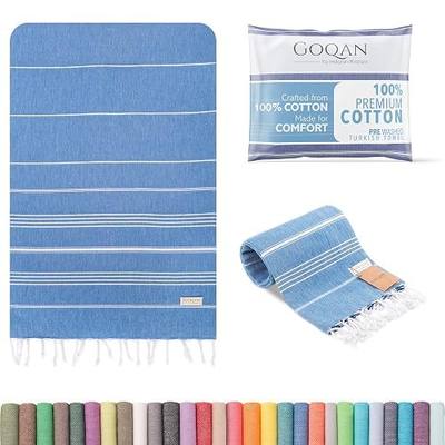 GOQAN Turkish Beach Towel Oversized 39x71 | Thin, Lightweight, 100% Cotton and Sand Free Towel is Suitable for Beach, Bathroom, Pool, Travel, Swim, Gift - Azure