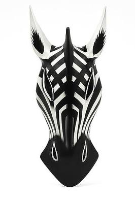 OMA Zebra Mask Wall Hanging Decor, 12" Hand-Carved Wooden African Safari Animal Wall Art for Living Room, Entryway, Office or Gift – Tribal Jungle Home Decor