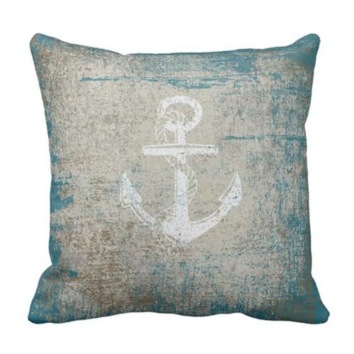 Emvency Throw Pillow Cover Summer Nautical Anchor Distressed Beach Decorative Pillow Case Home Decor Square 18 x 18 Inch Pillowcase
