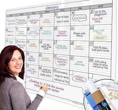 Dry Erase Monthly Extra Large White Board Calendar for Wall, 38" by 50", Jumbo Laminated Erasable One Month Whiteboard Calendar, Huge Oversized Blank 30-Day Poster with Lines and Squares