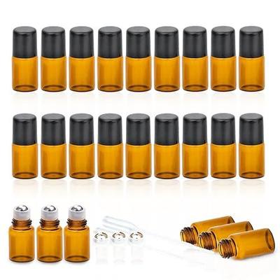 2ML Essential Oil Roller Bottles, 24 Pack Amber roller bottles for oils, Mini Glass Roll on Bottles with Stainless Steel Roller Balls&2 Droppers
