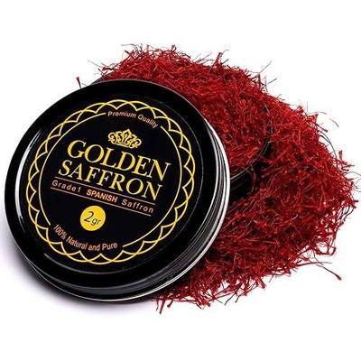 Golden Saffron, Premium Spanish Saffron Threads, Pure Red Spanish Saffron Spice Threads, For Culinary Use Such as Tea, Paella Rice, Risotto, Tachin, Basmati Rice (2 Grams)