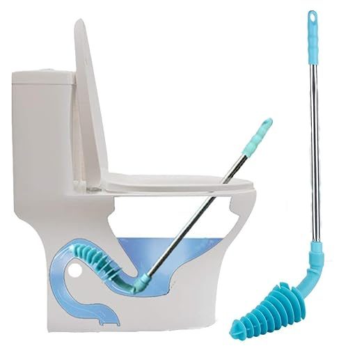 HOMEGOAL Toilet Plunger, Siphon Type Toilet Clog Remover, Flexible Rubber Head Stainless Steel Handle, Toilet Dredge Tool, Squeegee (Blue)