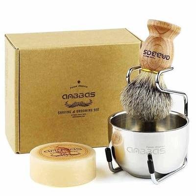 Anbbas 4in1 Badger Hair Shaving Brush Set, with Goat Milk Soap Refill,Stainless Steel Stand Holder and Soap Bowl,Perfect for Men Gift Baber Style Wet Shave | Badger Hair Good Water Absorption Skin Friendly No Shedding Morning Personal Care Hair Removal Easy To Clean Space Saving