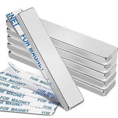 MIKEDE 6Pcs Neodymium Magnets with Adhesive Backing 60x10x3mm Silver | Fridge Magnetic Strips Refrigerator Blocks Crafts Extra Super Sticky Bar for Science Experiments Classroom Craft Office