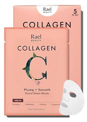 Rael Bamboo Face Sheet Masks, Daily Hydration Skincare (Collagen, 5 Ct) | Hydrolyzed Collagen, Wheat Amino Acid, Licorice Root Extract, Hydrating & Nourishing, Korean Skincare, All Skin Types