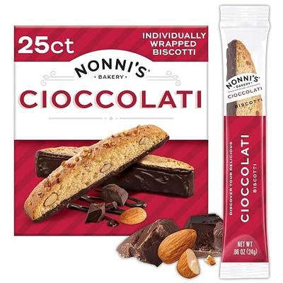 Nonni's Cioccolati Dark Chocolate Almond Biscotti, Individually Wrapped Italian Cookie Snacks, 90 Calories each, 25 Servings (Pack of 1)