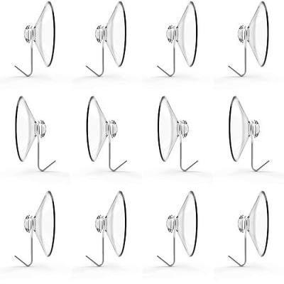 Suction Cup Hooks, Set of 12, 2" Clear Heavy Duty Cups W/Stainless Hook, Best for Bathroom, Kitchen & Windows - Super Strong Pads Makes Them Ideal for Outdoor Wreaths & Bird Feeders (12)