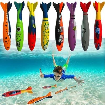 Haktoys Pool Diving Toy Set – Sinking Torpedoes for Kids & Adults | Fast-Sinking Pool Torpedo Rockets for Swim Training, Underwater Games & Water Play (Set of 8 Pieces)