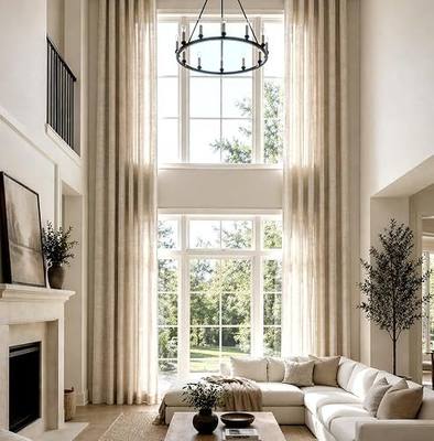 Ikiriska Extra Long Natural Linen Curtain (1 Panel) Custom Made Drape 9 10 11 12 13 16 17 18 20 24 feet Long 9 ft Wide 2 Story Long Grey White Beige Brown Free SWATCHES (Beige, 8 ft)
