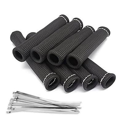 Spark Plug Wires Boots Heat Shields, 1500° Protector Covers Sleeves 6 Inch Automotive Spark Plugs Heat Shields Cover for SBC BBC 350 454 &16Pcs Stainless Steel Wire Ties (8 Pcs, Black)
