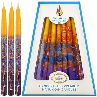 Hanukah Candle Dripless Chanukah Hanukkah Candles Decorative Purple, Blue, Orange Orange Frosted Stripes - 45 Candles 1-Hour Burn Time