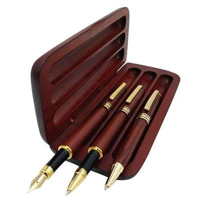 3 Pcs Wooden Pens Set with Gift Case/Best Writing Fountain Fancy Ballpoint Pen and Luxury Gel Pen with Ink Refills, Promotional Business Designer Pens | Wood Fountain Pen, Unique Ballpoint Pen and Writing Gel Pen with Ink Refills, Business Designer Pens for Lawyer Writers Gifts