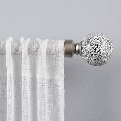 Exclusive Home White Mosaic 1" Curtain Rod and Coordinating Finial Set, Matte Silver, Adjustable 36"-72"