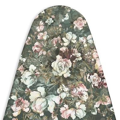 Encasa XO Ironing Board Cover and Pad, 4mm Felt 49"x18" Green Roses | Scorch & Stain Resistant Cotton | Heavy Duty Elastic Bungee Fit | Snug Grip