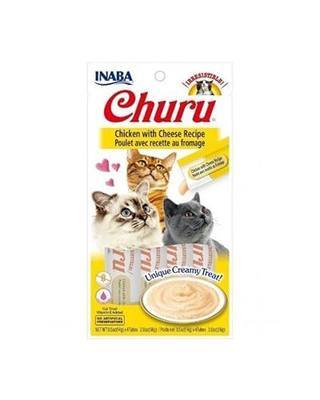 INABA Churu Lickable Purée Natural Cat Treats (Chicken with Cheese Recipe, 4 Tubes)