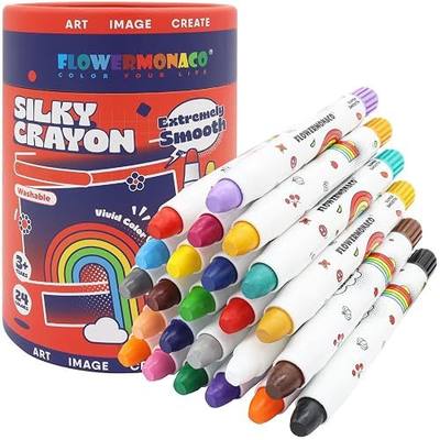 Lebze Washable Jumbo Crayons for Toddlers, 24 Colors Non Toxic Crayons Set, Large Baby Crayons Kids, Gift for Boys and Girls Flower Monaco
