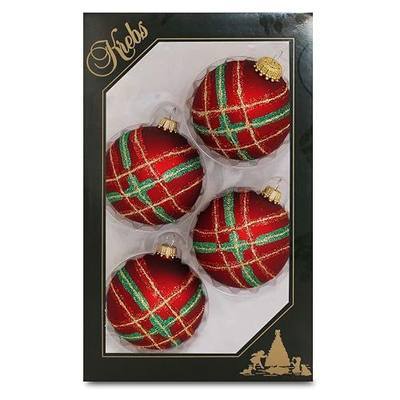 Krebs Glas Lauscha GmbH Red Velvet 7cm Balls with Diagonal Plaid (4)