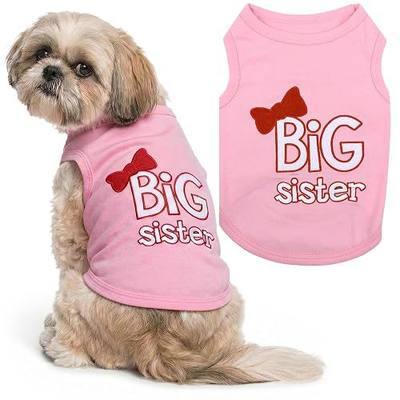 Parisian Pet Dog Shirt – 100% Cotton Shirts for Medium Dogs – Pink Sleeveless Puppy Clothes – Lightweight and Breathable Dog Apparel – Girl Big Sister Dogs Clothes - Stretchy Pet T Shirts