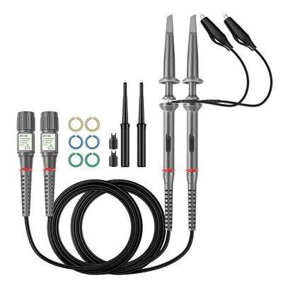 Hantek PP-150 Oscilloscope Probe Kit, 2-Pack, 1X/10X, 100MHz Clip Probes | Oscilloscope accessories include marker bands, tip sleeves, ground leads, mini alligator clips and an adjustment screwdriver.