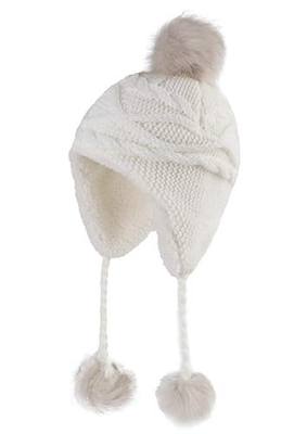 Home Prefer Girls Sherpa Earflaps Hat Toddler Baby Knit Beanie Fuzzy Peruvian Cold Weather Warm Winter Hat