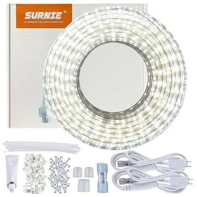 SURNIE 50ft LED Rope Lights Outdoor Waterproof, 110V Flexible Daylight White Bright Lighting Cuttable Connectable, Cool Clear Flat Strip Light 6000K for Outside Deck Patio Camping Decor, Not Tube Rope