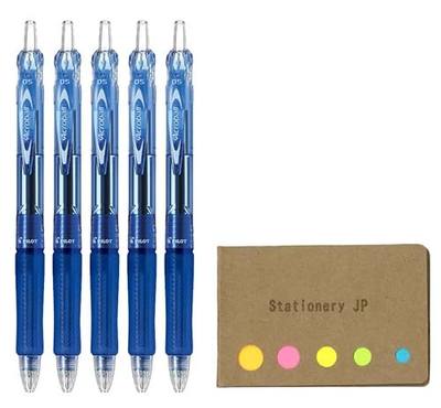 Pilot Acroball Retractable Advanced Ink Ball Point Pens, Extra Fine Point 0.5mm, Blue Ink, Rubber Grip, 5-Pack, Sticky Notes Value Set