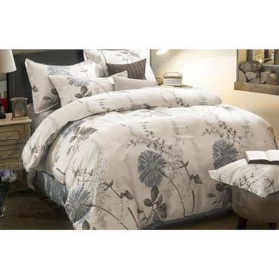 Wake In Cloud - Floral Comforter Set, 100% Cotton Fabric, Vintage Flower Shabby Chic Farmhouse Botanical Cottagecore Sunflower, 3 Pieces Bedding Set, Gray Beige, Queen Size