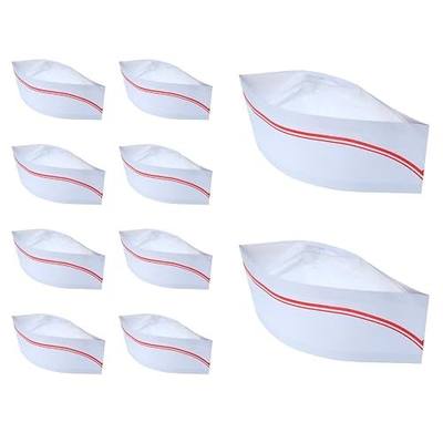 BBTO 10 Pieces Soda Jerk Paper Hats Food Server Cap Retro Chef Caps with Red Strips for Theme Restaurant Party