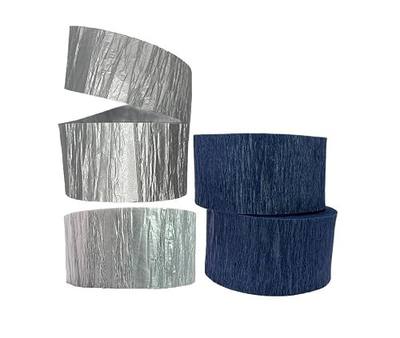 Navy Blue and Silver Metallic Crepe Paper Streamers, 4 Rolls Total