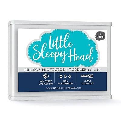 Little Sleepy Head Toddler Waterproof Pillow Protector (2-Pack), Zippered Pillowcase Covers 13x18 and 14x19 Soft Terry Cotton, Hypoallergenic, Noiseless, Waterproof Pillow Protectors for Kids