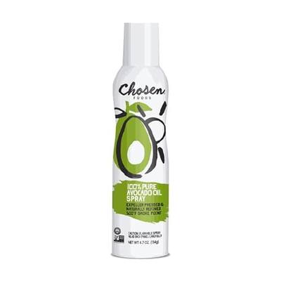 Chosen Foods 100% Pure Avocado Oil Spray 4.7 oz. (2 Pack), Non-GMO, 500°F Smoke Point, Propellant-Free, Air Pressure Only for High-Heat Cooking, Baking and Frying, Clear