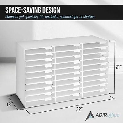 AdirOffice Cardboard Classroom Mailbox, and Office Mail Organizer with Name Slots, (30 Slot, White)