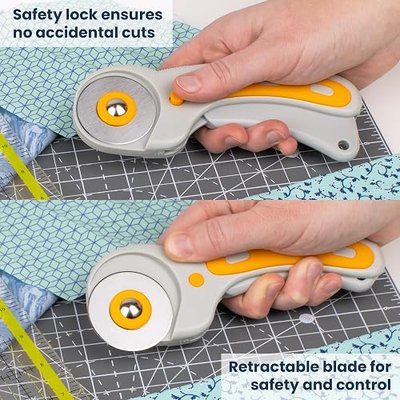 WA Portman Fabric Cutter Tool, 45mm Rotary Cutter for Fabric with 5 Blades | Quiliting Rotary Cutter with 5 Extra Rotary Blades for Sewing Cutting Mat, 45mm Roller Cutters with Cutting Wheel for Crafts
