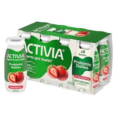 Activia Probiotic Dailies Strawberry Low Fat Yogurt Drinks, Delicious Daily Probiotic Yogurt Drinks to Help Support Gut Health, 3.1 fl oz, 8 count