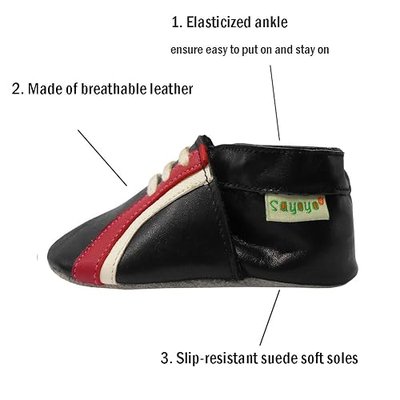 SAYOYO Toddler Baby Leather Sneaker Shoes Soft Sole Infant Crib Slippers Red Black