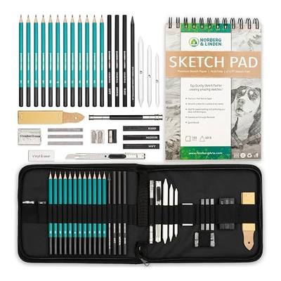 Norberg & Linden XL Drawing Set - Sketching, Graphite and Charcoal Pencils. Includes 100 Page Drawing Pad, Kneaded Eraser, Blending Stump. Art Kit and Supplies for Teens and Adults