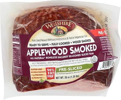 Wellshire Farms, Ham Applewood Boneless Sliced Intact Smoked, 20 Ounce