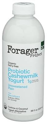 Forager Project Organic Unsweetened Plain Cashew Kefir, 28 fl oz | No added sugar. Live active probiotic cultures, dairy-free. No gums or oils. Use as buttermilk swap
