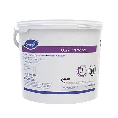 Oxivir Diversey 1 Disinfectant Wipes, AHP Hydrogen Peroxide Cleaner, Multi-Surface Cleaner for Home & Commercial Use, XLarge Wipes, 160 Count Bucket | 1 Minute Contact Time, Hard Surface Cleaning, Sanitizer, No Added Fragrance, Hydrogen Peroxide Technology