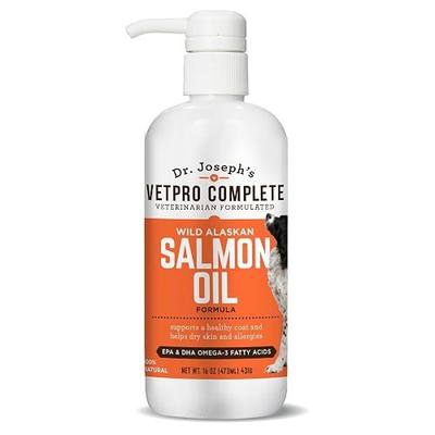 Dr. Joseph's VetPro Complete Wild Alaskan Salmon Oil Supplement for Dogs & Cats, 16 Ounces, Omega 3 & 6 Liquid Fish Oil, EPA + DHA Fatty Acids, Coat & Joint Support, Helps Dry Skin & Allergies