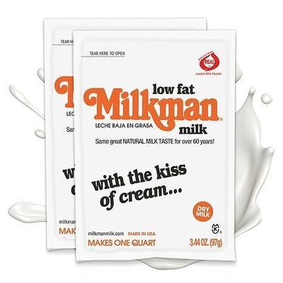 Milkman Low-Fat Milk - Instant Dry Milk Powder Packets - For Coffee, Baking, or Travel - Just Add Water, Makes One Quart - Classic, Natural Taste with the Kiss of Cream! (2 Pack)