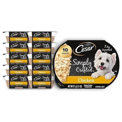 Cesar Simply Crafted Wet Dog Food Toppers, Chicken, 1.3 oz, 10 Count | Real chicken #1 ingredient, no by-products or artificial flavors, slow-cooked, easy to digest, single-serve tubs