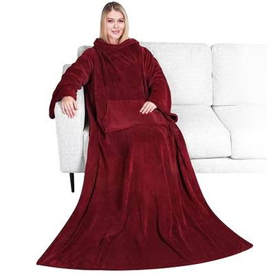 PAVILIA Blanket with Sleeves for Adult Women Men, Soft Warm Wearable Blanket Fleece Wrap Throw, Robe Blanket Gift