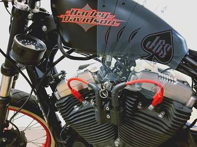 JBSporty ♤ Coil and Ignition Relocation Bracket with Genuine Red Taylor Wires ♤ Compatible with Harley Davidson Sportster, Nightster, 72, 48 Iron Roadster 883 1200 ♤ 2007-2022