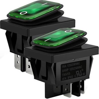 2PCS 16A 125V/250V AC KCD4 Rocker Switch IP65 Waterproof Rocker Switch, Green 4 Pin ON-Off 2 Position Illuminated Boat Toggle Switch for Car Truck RV Boat Marine Outdoor Appliances
